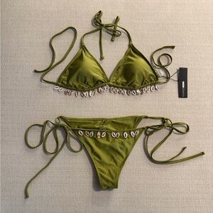 Fashion Nova Olive Green Bikini Set with Shell Detail XL